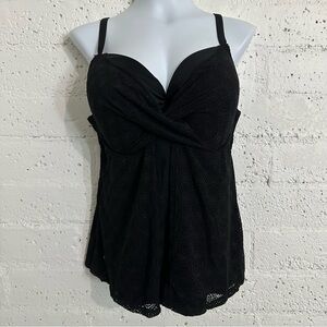 Womens Swimsuit Tankini 18 Black Gold Underwire Lace Overlay Adj Straps AS6